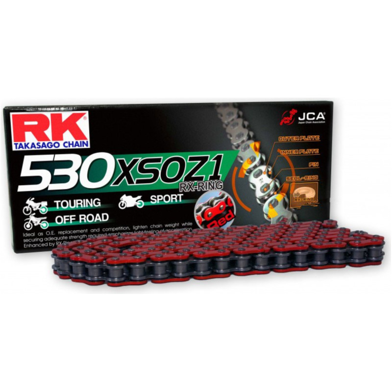 Łańcuch napędowy RK 530XSOZ1/110 RX-Ring czerwony otwarty z zakuwką