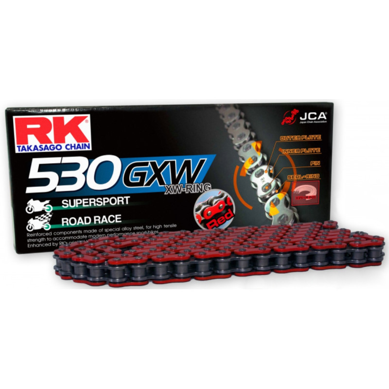 Łańcuch napędowy RK 530GXW/108 XW-Ring czerwony otwarty z zakuwką