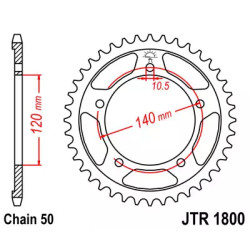 Zębatka tylna stalowa JT R1800-45, 45Z, rozmiar 530