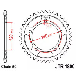 Zębatka tylna stalowa JT R1800-44, 44Z, rozmiar 530