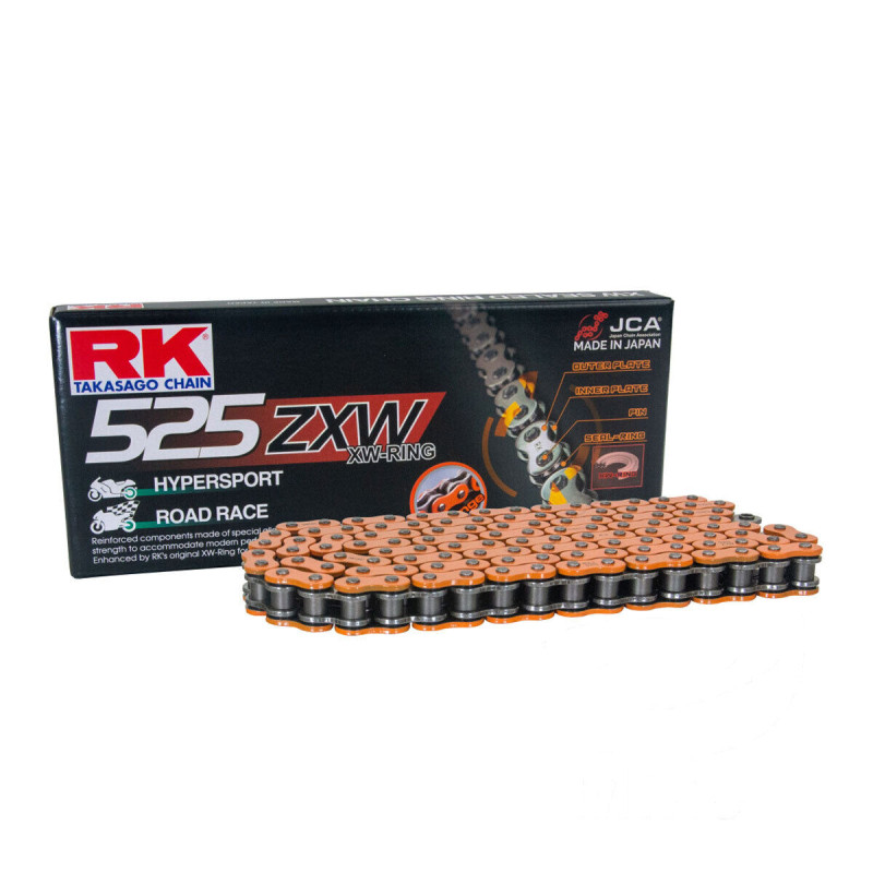 Łańcuch napędowy RK 525ZXW/112 XW-Ring pomarańczowy otwarty z zakuwką